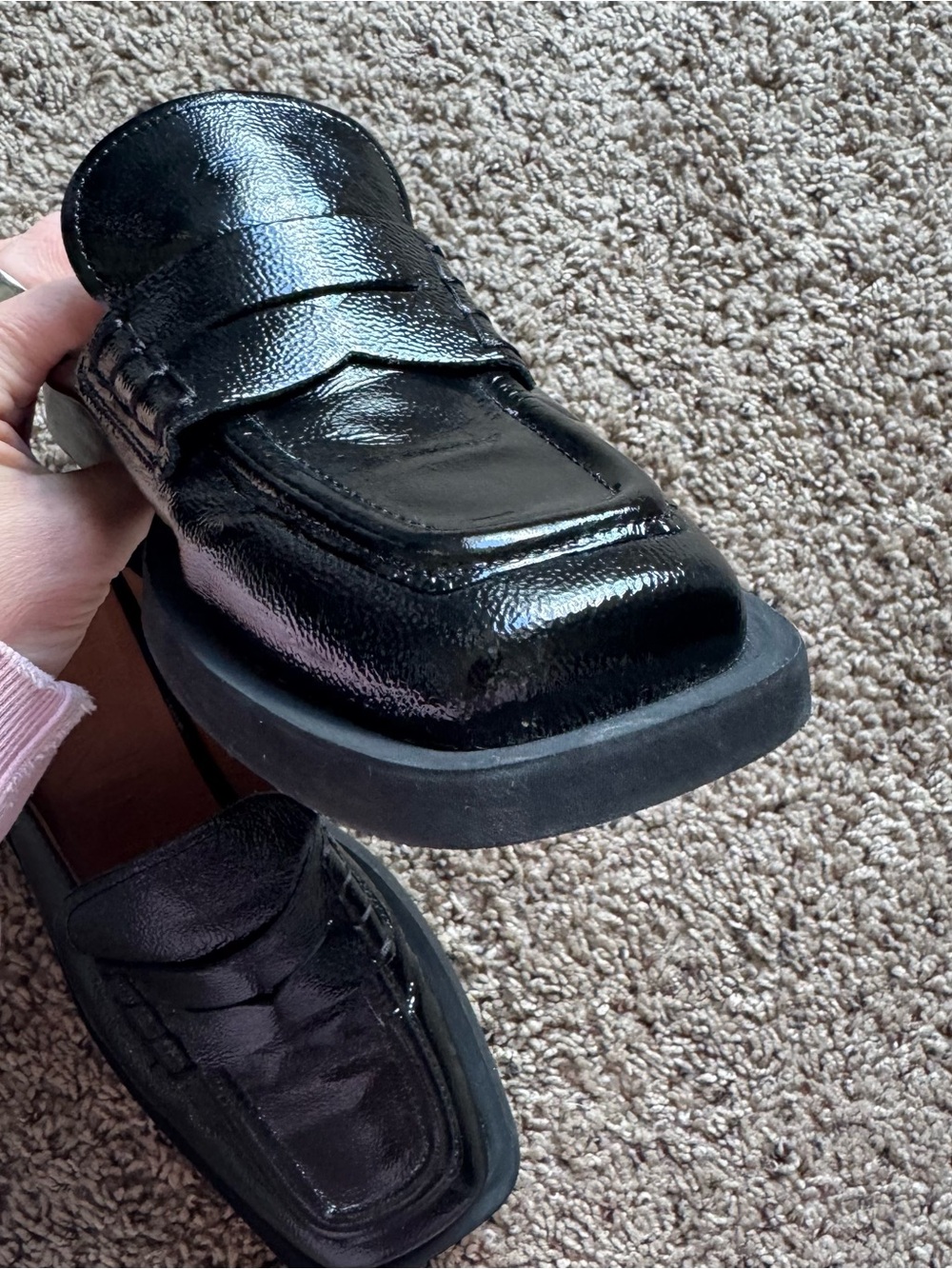 Ganni Square-Toe Backless Leather Heeled Loafer Black Size 7 in US /EU38 - Picture 10 of 13